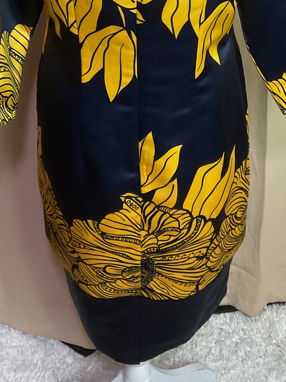 Ashro Navy Blue With Yellow Floral Print Vintage Dress - Picture 8 of 10